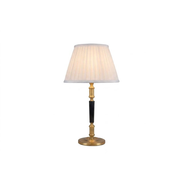 Mid-Century Hollywood Regency Brass and Black Column Desk Lamp with Fluted Gilt Accents, Europe, 1950s For Sale - Image 11 of 11