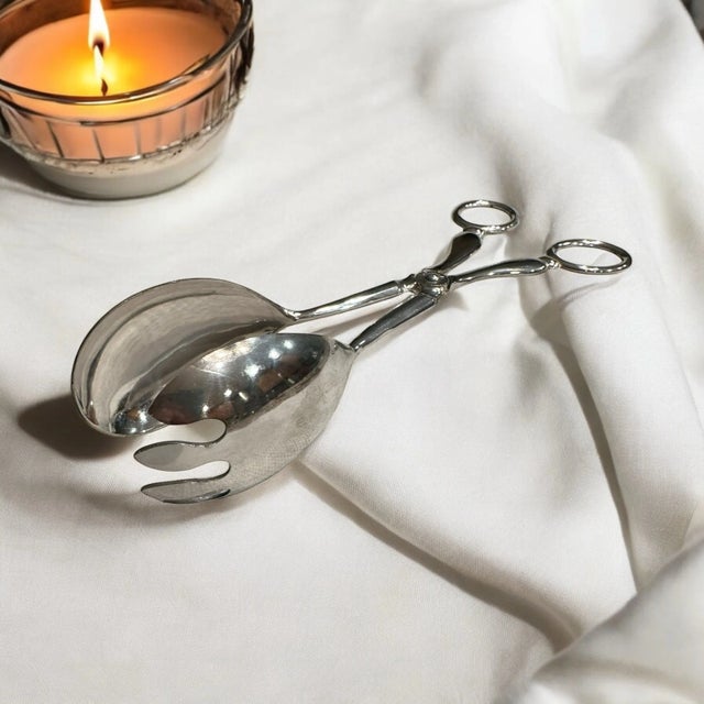Made in Italy vintage large sized serving tongs Silver plate Marked on handle 10.75” long x 2.5” high x 3” wide