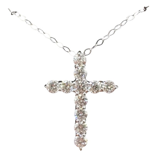 Natural Diamond Cross Necklace 14kt White Gold 0.64ctw Gh Si New For Sale