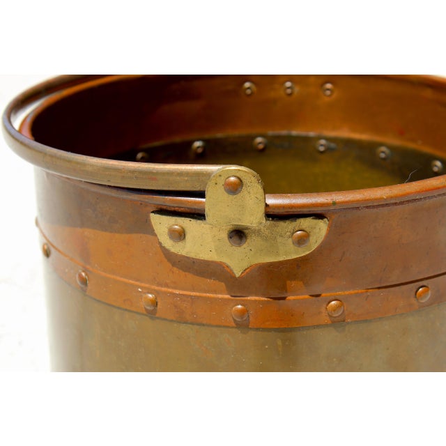 Metal Antique English Copper & Brass Coal Bucket c.1890–1920 | Victorian Arts & Crafts Fireplace Log Holder, Rustic Planter, Decorative Storage For Sale - Image 7 of 14