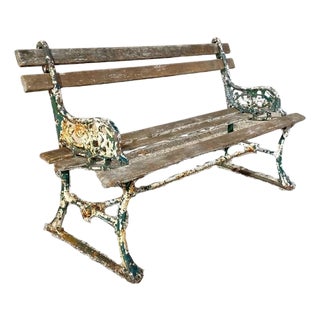 Antique English Victorian Cast Iron Wooden Slat Garden Seat Patio Park Bench For Sale