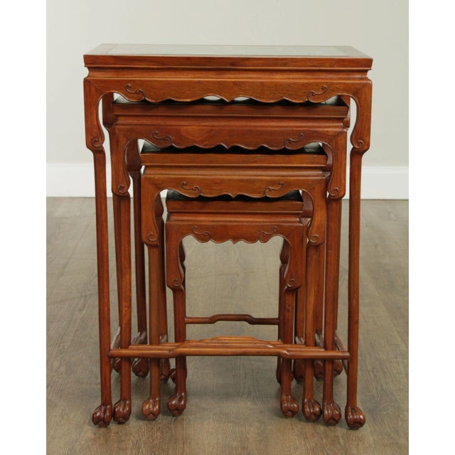 Traditional Vintage Chinese Hardwood Marble Top Nesting Tables - Set of 4 For Sale - Image 3 of 13