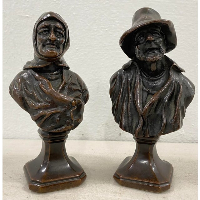 Bronze 19th Century Old Man & Woman Bronze Sculptures For Sale - Image 8 of 8