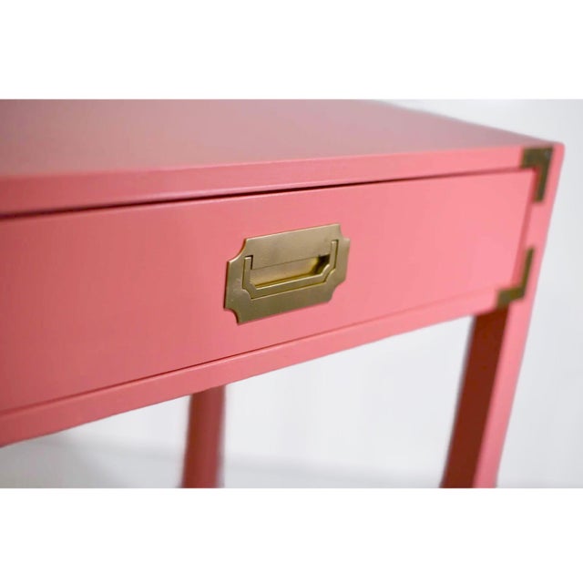 Wood 1970s Campaign Desk by Bernhardt in Pink - Newly Painted For Sale - Image 7 of 13