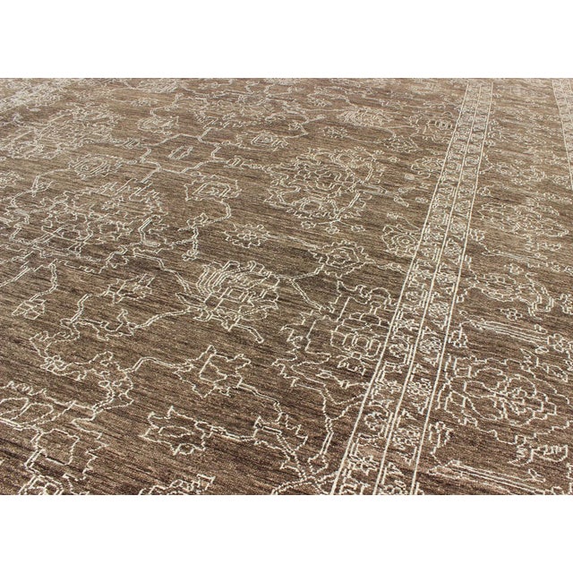 Measures: 10'1 x 13'8. Turkish Transitional Rug in Warm Chestnut Brown with Ivory Motifs. Keivan Woven Arts / rug...