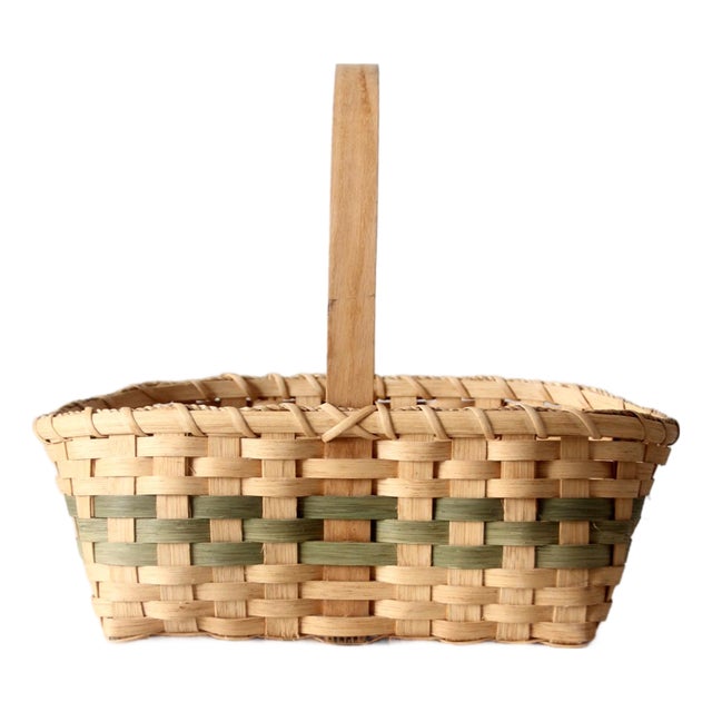 Vintage Handmade Gathering Basket For Sale