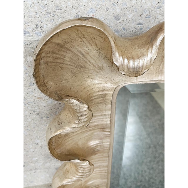 Rococo 1940s Italian Silver Leaf Scalloped Wall Mirror For Sale - Image 3 of 12