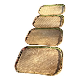Vintage Wicker Serving Trays- Set of 4 For Sale