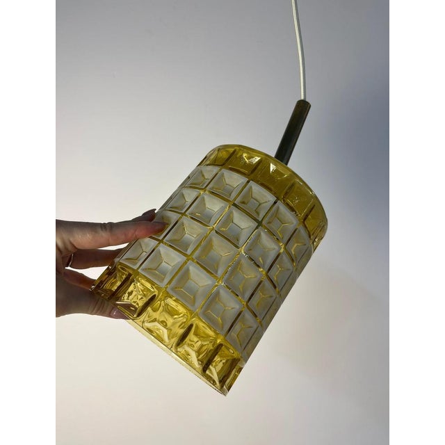White and Yellow Waffle Textured Pendant Lamp from Orrefors For Sale - Image 6 of 11