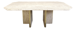 Vintage Italian Travertine and Brass Dining Table, 1970s