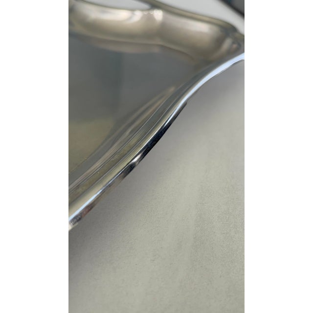 Vintage French Bistro Style Stainless Steel and Silver-Plated Metal Serving Tray, 1970s For Sale - Image 3 of 9