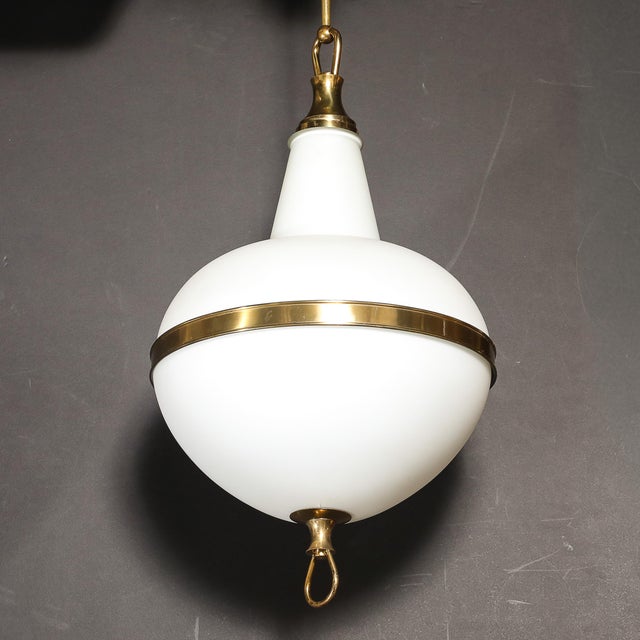 Mid-Century Modern Murano Glass & Brass Banded Detailed Pendant Chandelier For Sale - Image 14 of 18