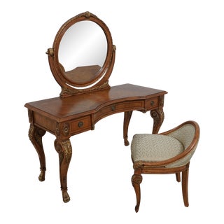 Jeffco Italian Walnut Vanity W. Mirror & Chair For Sale