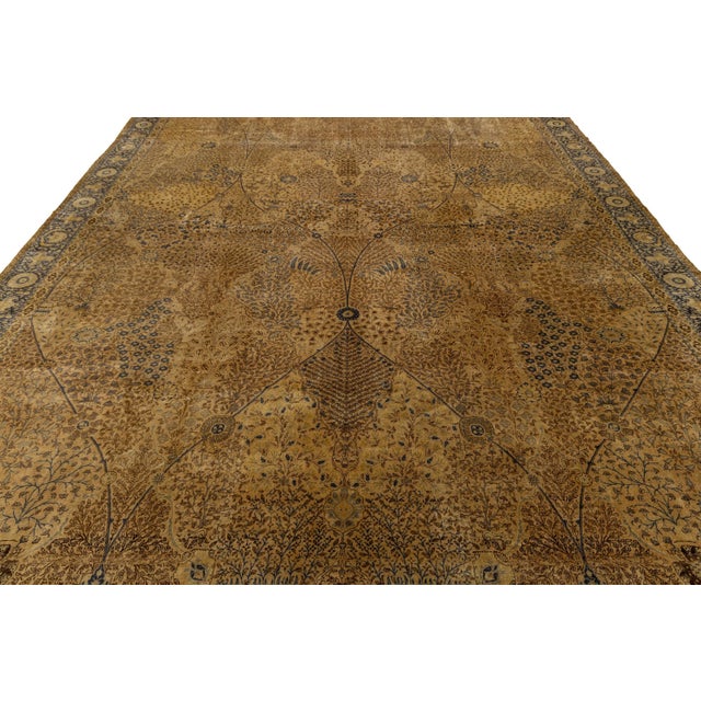 1920's Antique Tabriz Style Rug Golden Ochre & Indigo Tree of Life Design For Sale In New York - Image 6 of 12