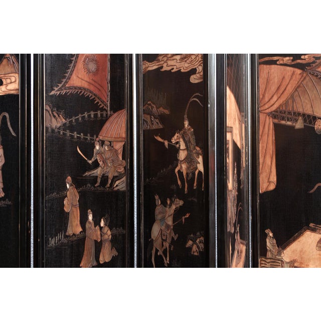 19th Century Monumental Black & Gold 10-Panel Coromandel Screen For Sale - Image 5 of 15