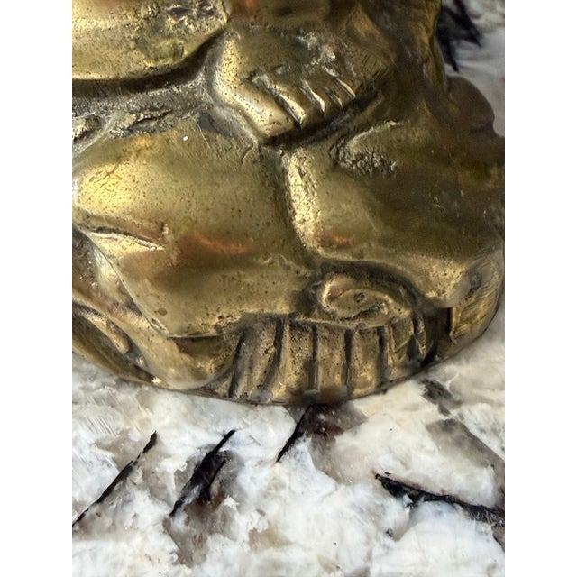 Brass Vintage Cast Brass Guanyin Figure on Fish and Wave Base For Sale - Image 8 of 9