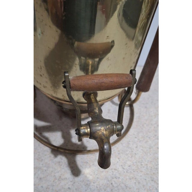 Mid-Century Modern Decanter and Tumbler Set Brass Coffee Urn Dispenser With Wood Accents For Sale - Image 3 of 7