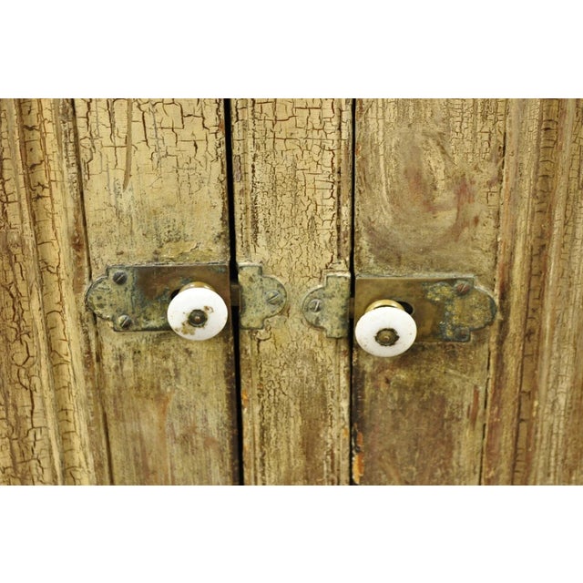Antique French Country Farmhouse Beige Distressed Paint Kitchen Cupboard Cabinet For Sale - Image 9 of 13