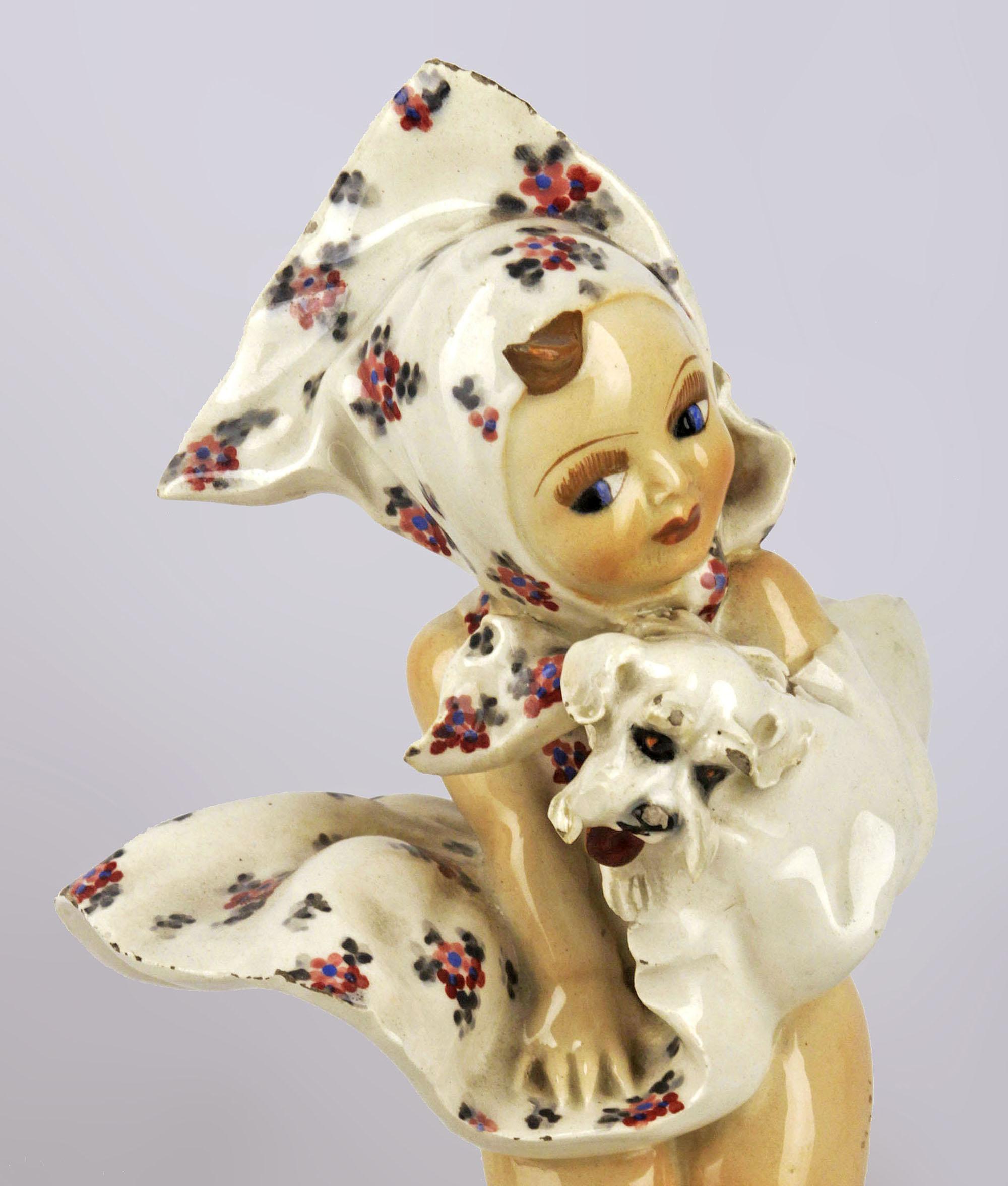 1950s Italian Torino Hand-Painted Glazed Ceramic Sculpture of a