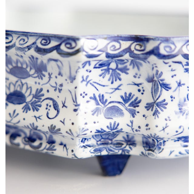 Paint 19th Century French Faience Creil Et Montereau Blue & White Floral Ironstone Jardiniere Cachepot Centerpiece For Sale - Image 7 of 13