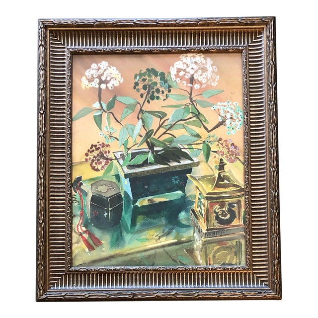 Original Vintage Watercolor Still Life Painting Bonsai Motif For Sale
