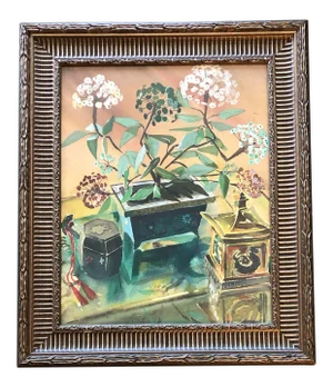 Original Vintage Watercolor Still Life Painting Bonsai Motif