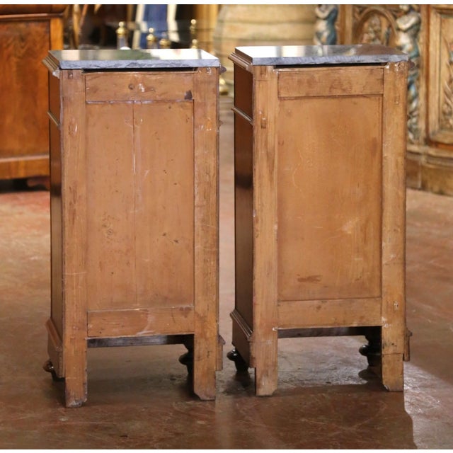 Pair of 19th Century French Louis Philippe Walnut Marble-Top Bedside Cabinets For Sale - Image 9 of 9