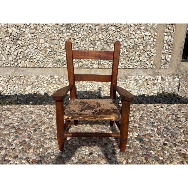Mid 20th Century Vintage Children's Chair With Hide Upholstery For Sale - Image 5 of 11
