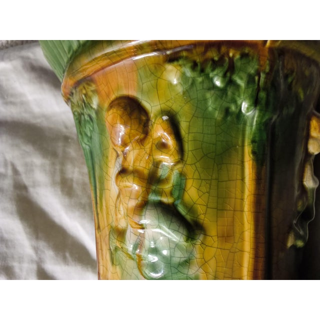 Rare Antique C. 1910 J.W. Brush -McCoy Majolica Pottery Planter/Jardinier – "W" Mark With Maker's Base Drainage Hole For Sale - Image 12 of 15