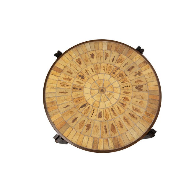 1960s French Round Coffee Table with Herbarium Faience Top by Roger Capron for Vallauris, 1960s For Sale - Image 5 of 10