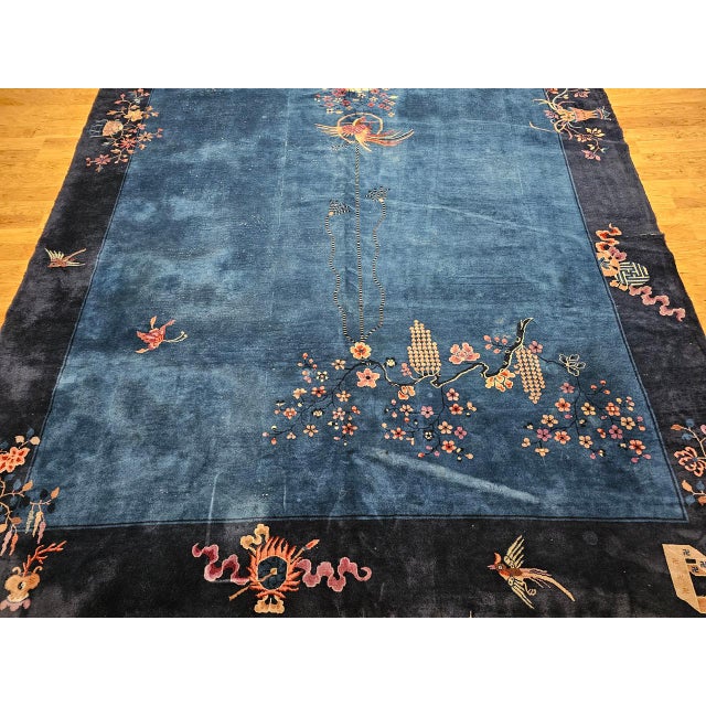 Antique Chinese Art Deco Rug, Hand-Knotted Wool Pile, Phoenix Motif Design, French Blue & Navy, 10' X 17’ For Sale - Image 10 of 17