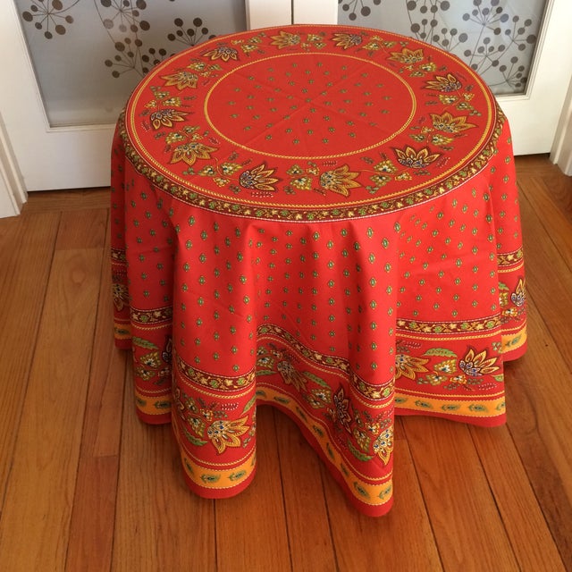 Red French 70 Inch Round Bistro Tablecloth 100 Cotton Made in France