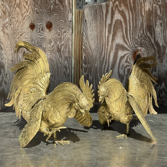Mid 20th Century Vintage Boho Brass Roosters - a Pair For Sale - Image 5 of 11