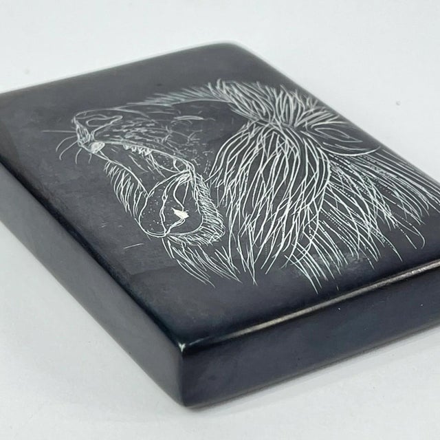 Early 20th Century Lion Incised Stone Plaque by Mazola Wa Mwashighadi MATTER COLLECTION For Sale - Image 4 of 6