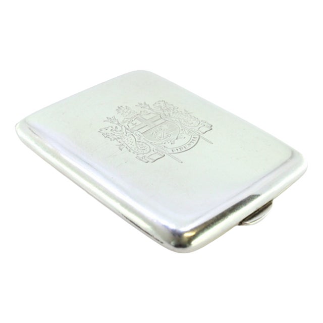 Silver Matchbook with Coat of Arms and Hinged Lid For Sale