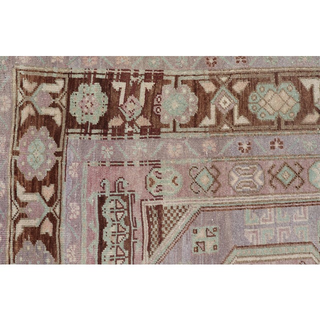 Vintage Turkish Oushak Rug With Tribal Geometric Medallions in Light Lavender For Sale - Image 4 of 16