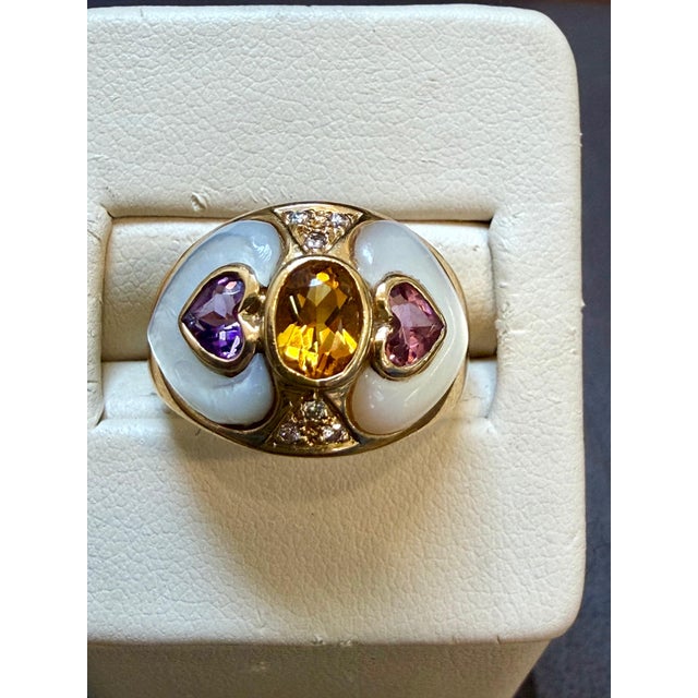 Metal Diamond, Citrine, Blue Topaz Ring in 18 Karat Yellow Gold 7.9 Gm, Size 7 For Sale - Image 7 of 8