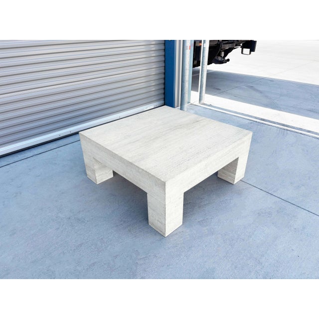 1970s 1970s Vintage Square Italian Travertine Coffee Table For Sale - Image 5 of 12