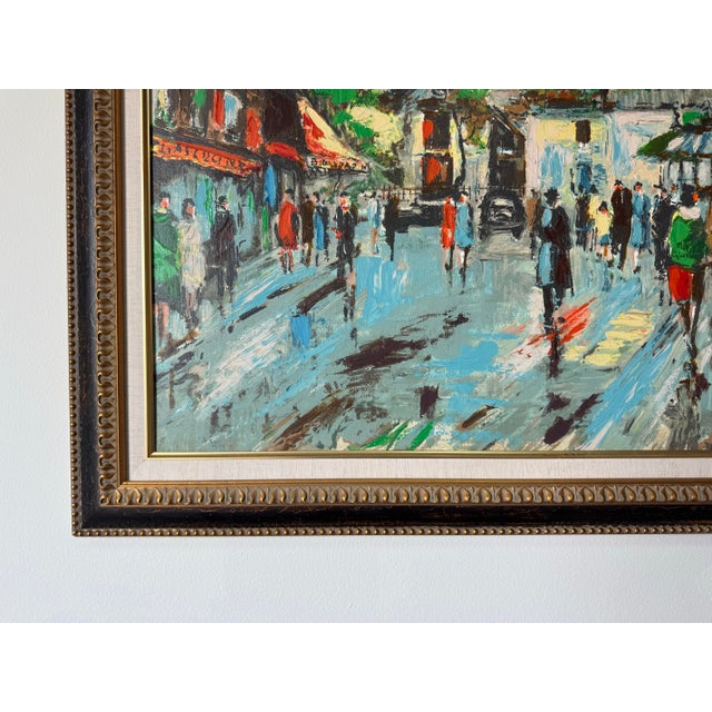 Wood 1960’s Vintage Parisian Street Scene Oil on Canvas Painting, Signed For Sale - Image 7 of 12