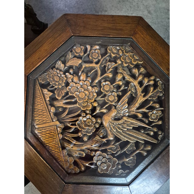 Vintage 1970's Hand Carved Camphor Wood 3 Piece Coffee Table Set For Sale - Image 10 of 16