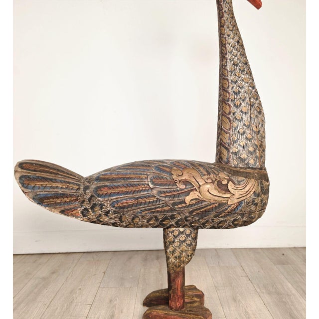 Brown Pair of Thai Carved and Painted Wooden Geese, Circa 1900 For Sale - Image 8 of 13