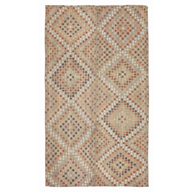 Textile Mid 20th Century Vintage Decorative Embroidered Kilim Rug For Sale - Image 7 of 7