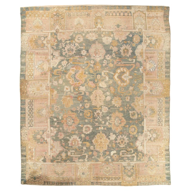 Antique Angora Oushak Carpet, Handmade Oriental Rug, Light Blue, Shrimp, Taupe For Sale - Image 18 of 18