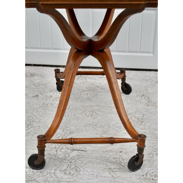 Fruitwood Serving Cart Mid Century Modern Removable Tray Rolling Bar Table 60s For Sale - Image 11 of 12
