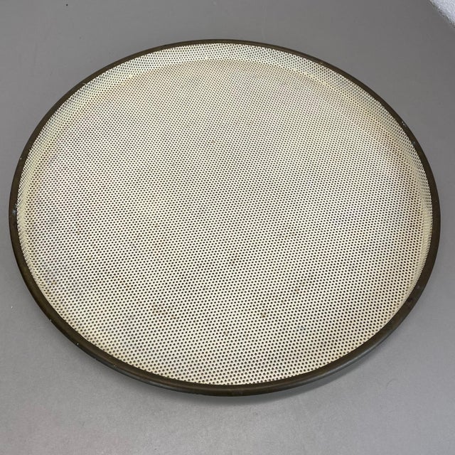 White Large Vintage Metal Brass Tray in the style of Mathieu Matégot, 1950s For Sale - Image 8 of 18