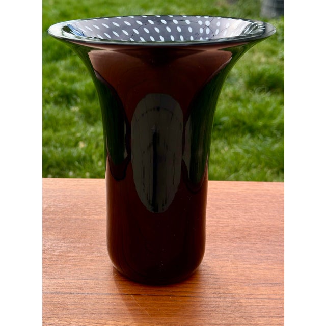 1970s Rosenthal Studio Linie Black Art Glass Vase White Optic Swirl Germany For Sale - Image 5 of 5
