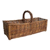 Vintage French Wicker Gathering Basket With Twisted Handle Rustic For Sale