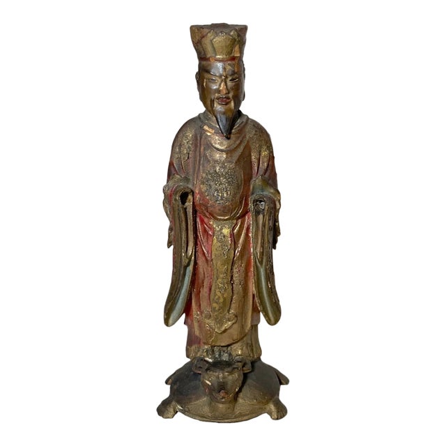 Antique 19th Century Chinese Daoist Deity Xuanwu Wood Sculpture Statue Figure For Sale