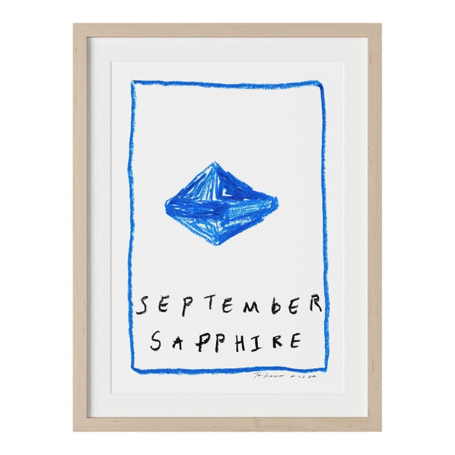 September Sapphire Birthstone Print by Tatiana Alida in Tan Frame For Sale