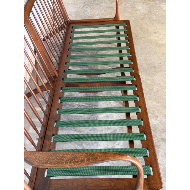 Teak 3-Seater Sofa With Spindle Back and Fabric Cushions Danish Mid-Century Modern 1960s For Sale - Image 9 of 12